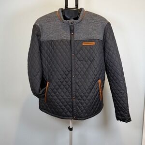 Men's Black Quilted Jacket with Brown Accents